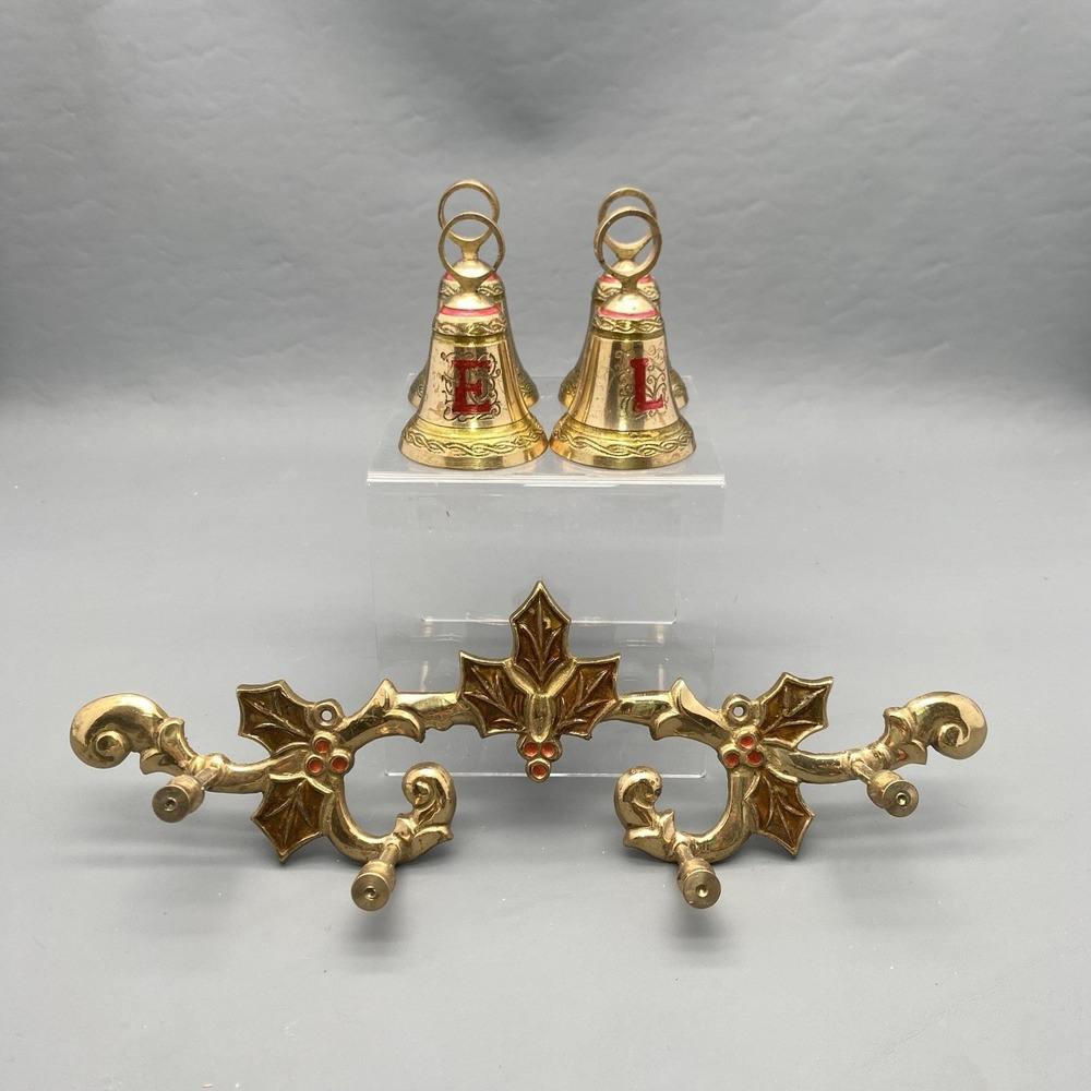 Vintage gold metal noel Christmas bells - wall hanging, decor, Bells